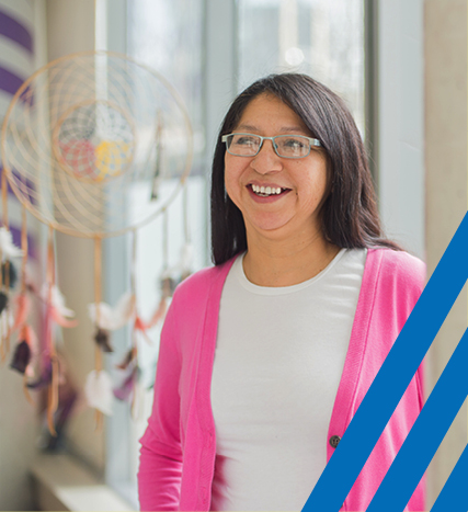 Asian women with glasses standing and smiling