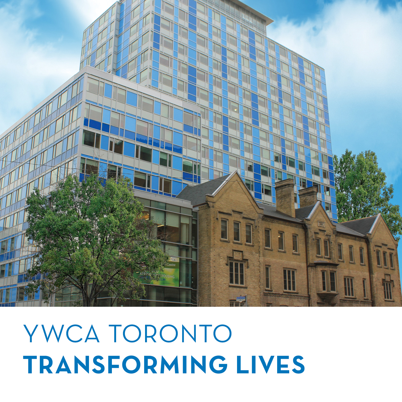 YWCA Toronto offices. Text reads: YWCA Toronto Transforming Lives