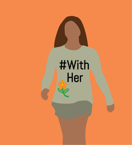 graphic of the world and a woman with hashtag 