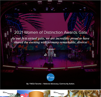 musicians on stage text over reads 2021 Women of Distinction