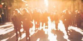 blurred women walking outside in sunshine 